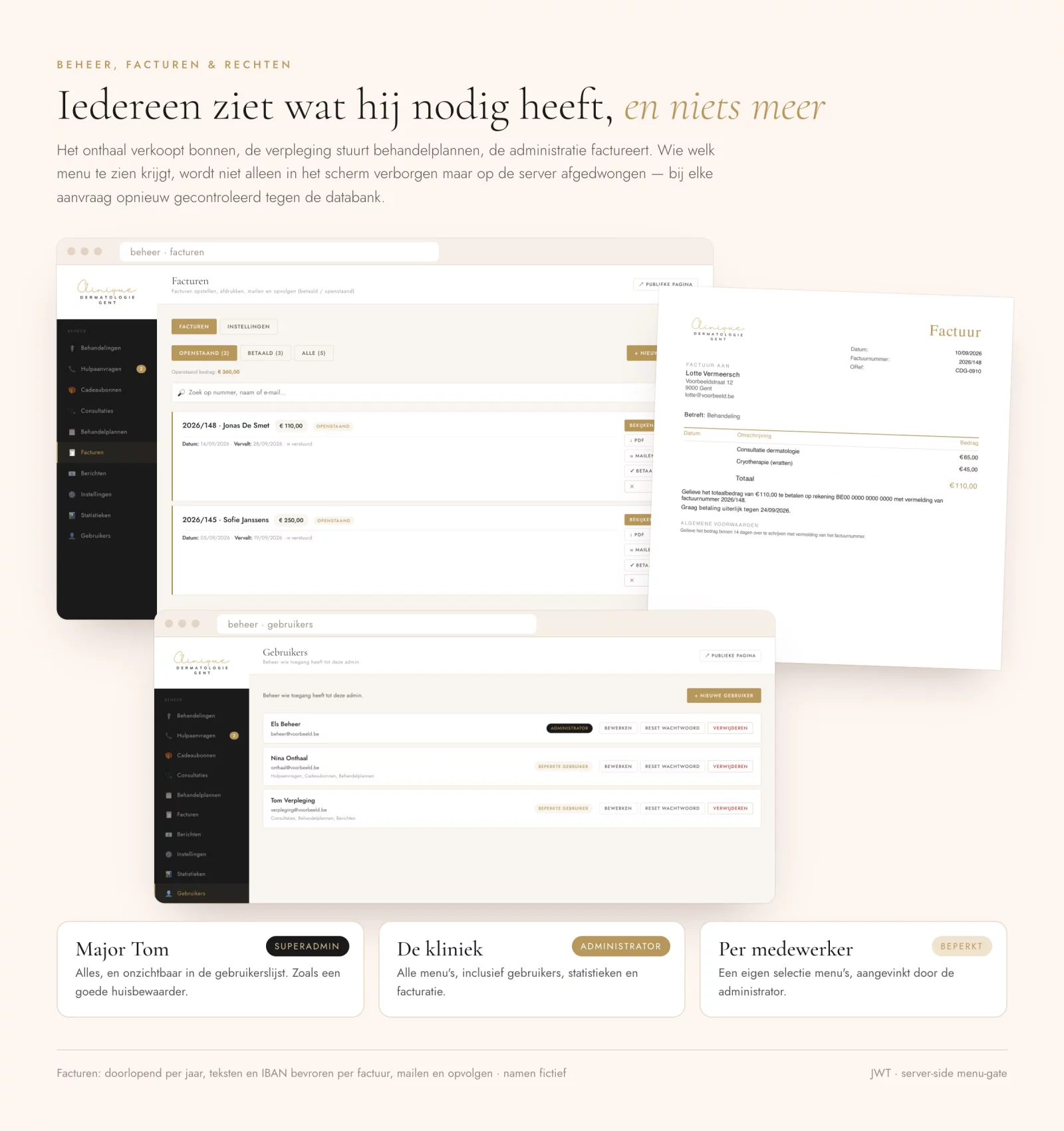 Invoices, an invoice PDF and the user management screen