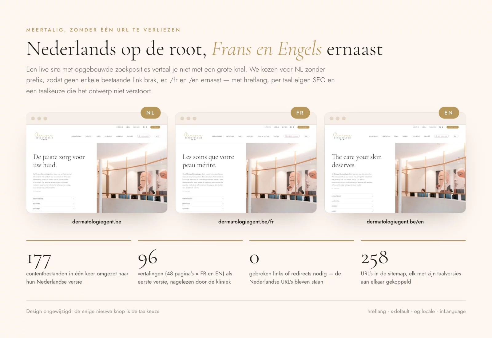 The homepage in Dutch, French and English