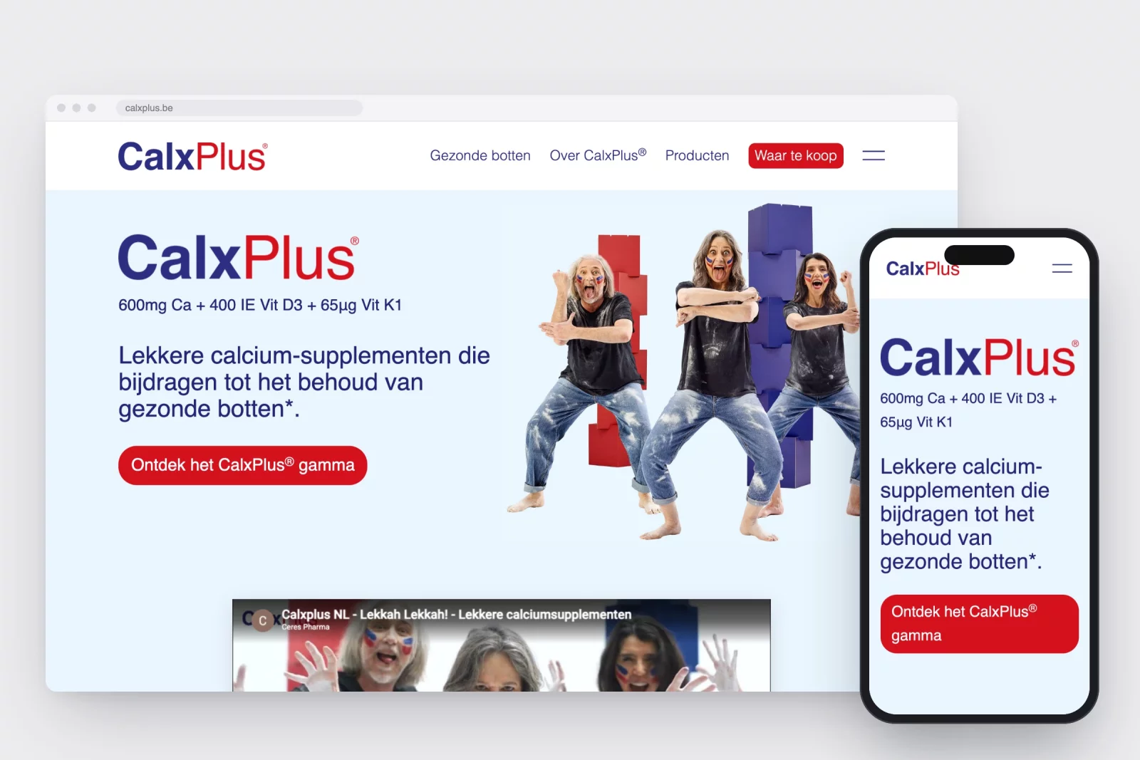 The calxplus.be homepage on desktop and on a phone