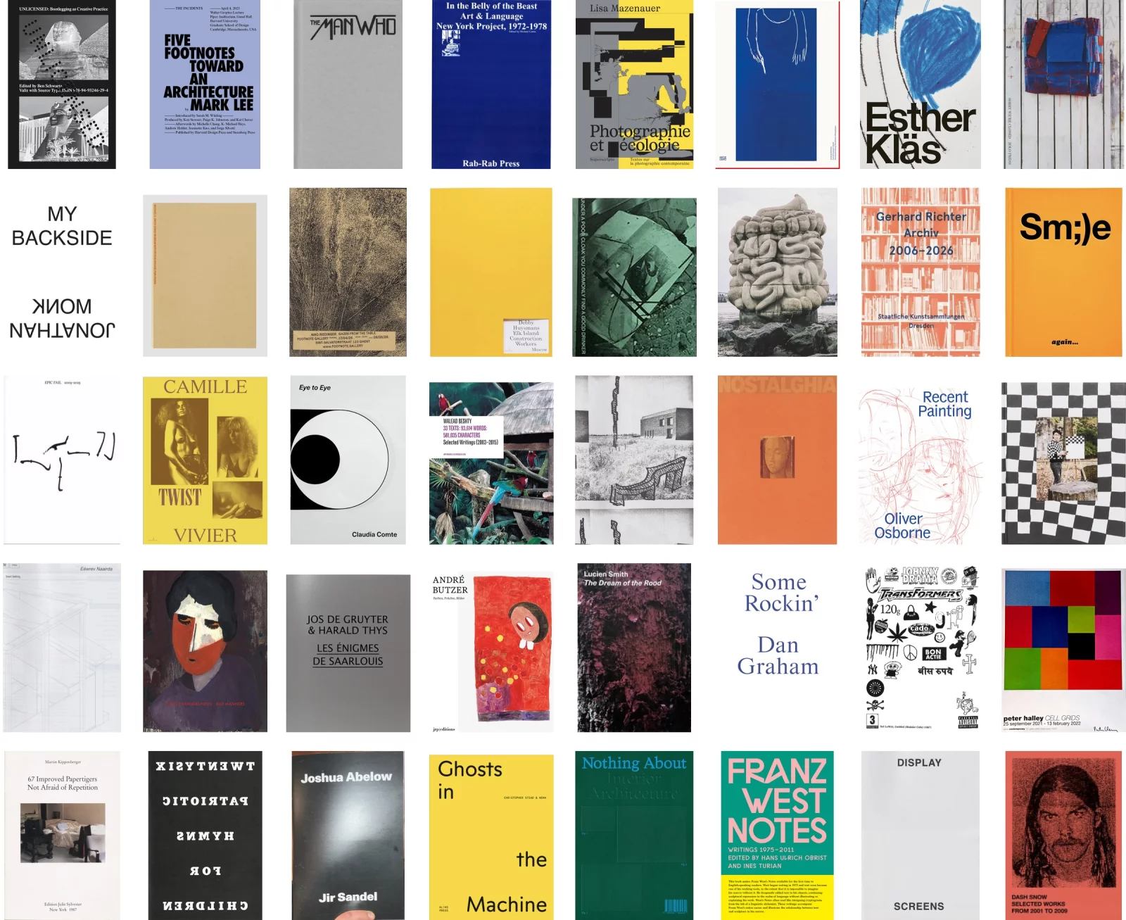 Forty book covers from the Footnote collection in a grid