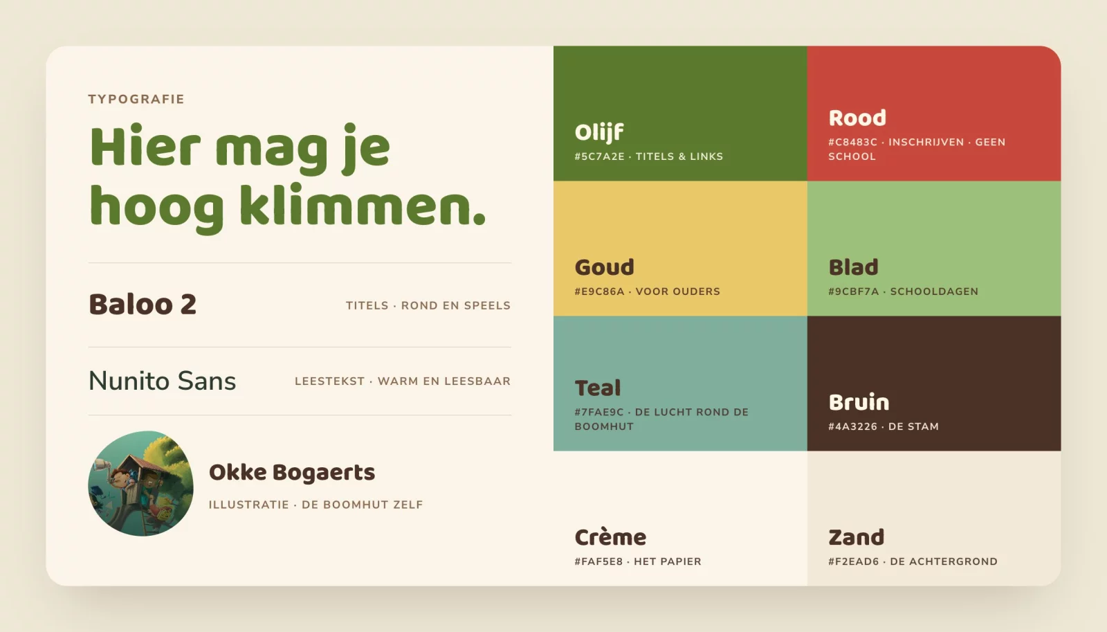 Typografie en kleurpalet van deboomhutgent.be