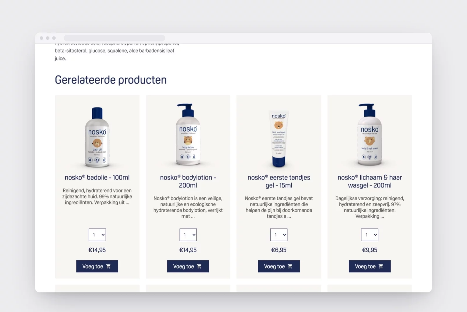Baby care products in the 2021 nosko webshop