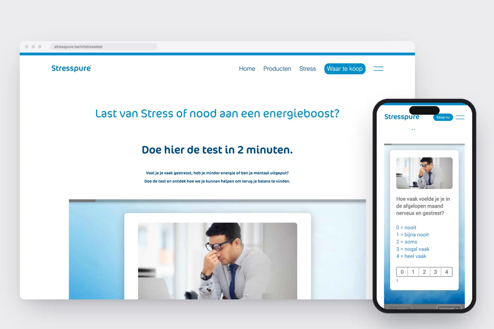 The stresspure.be stress test on desktop and on a phone